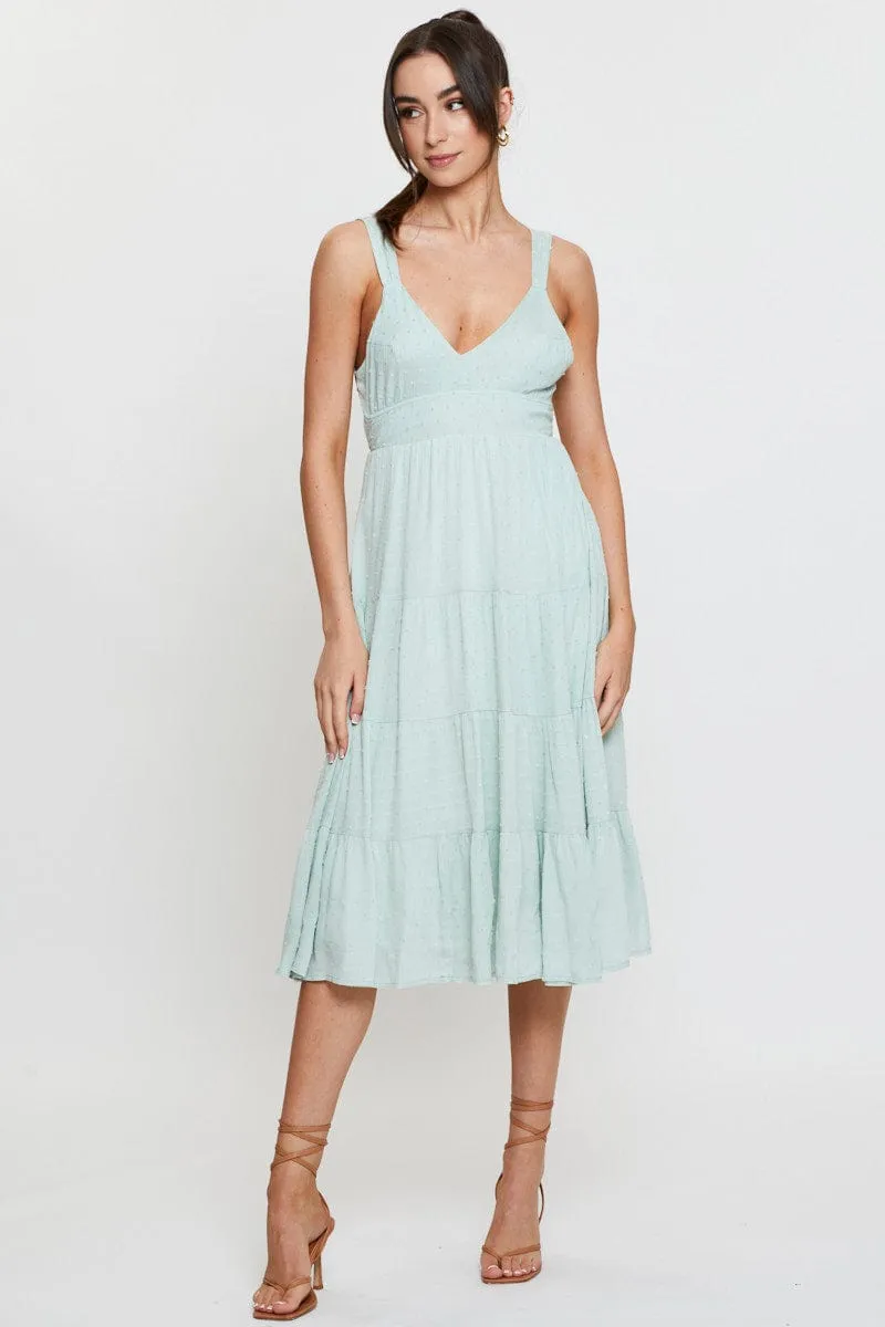 Trendy Outfit Green Midi Dress Sleeveless V Neck