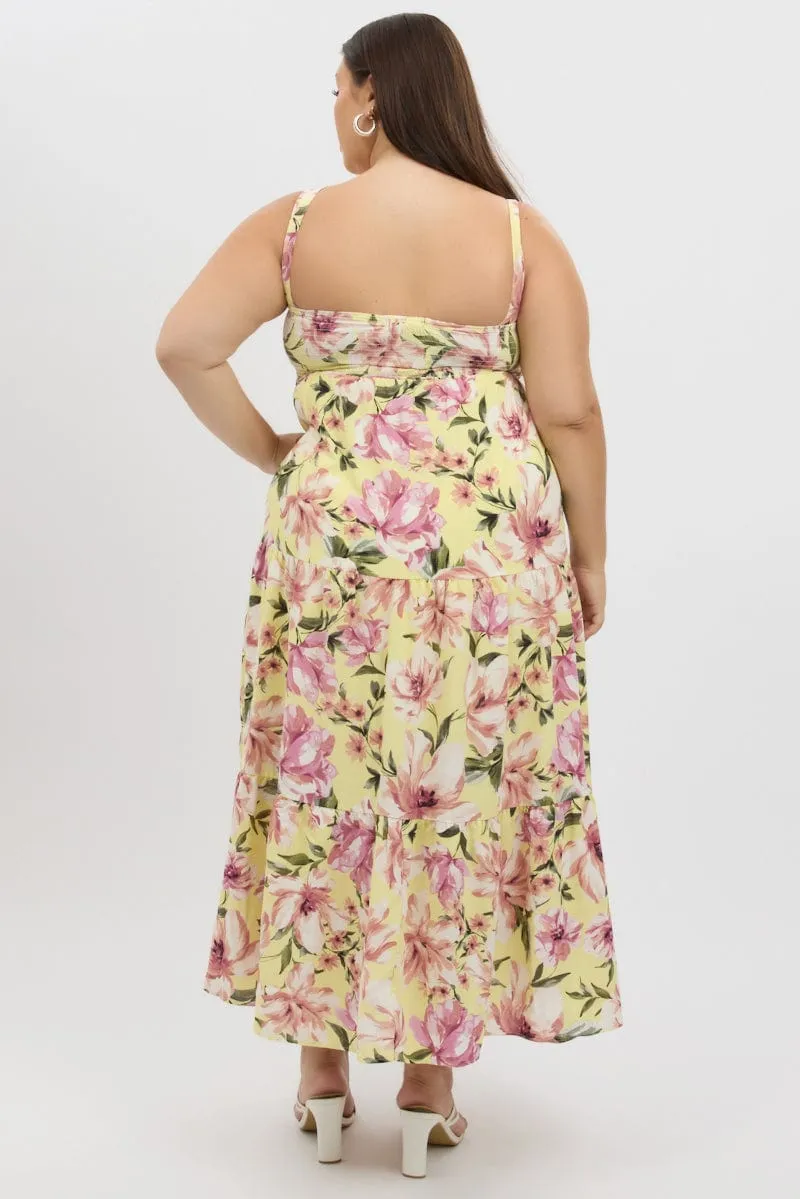 With a classic and versatile design this dress works seamlessly with any accessories you choose Yellow Floral Maxi Dress Sleeveless Tiered
