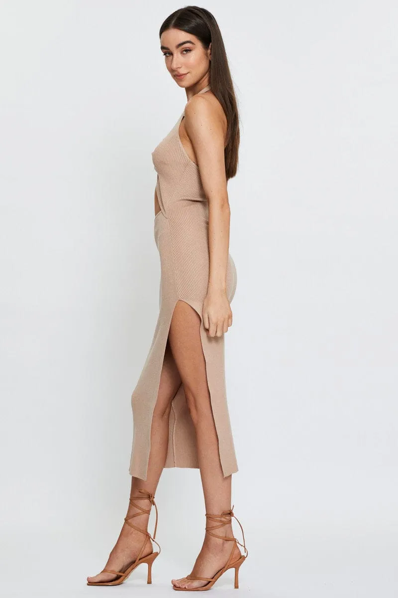 Classic event dress Seasonal Essentials Beige Midi Dress Knit