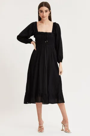 Black Midi Dress Long Sleeve Evening All Day