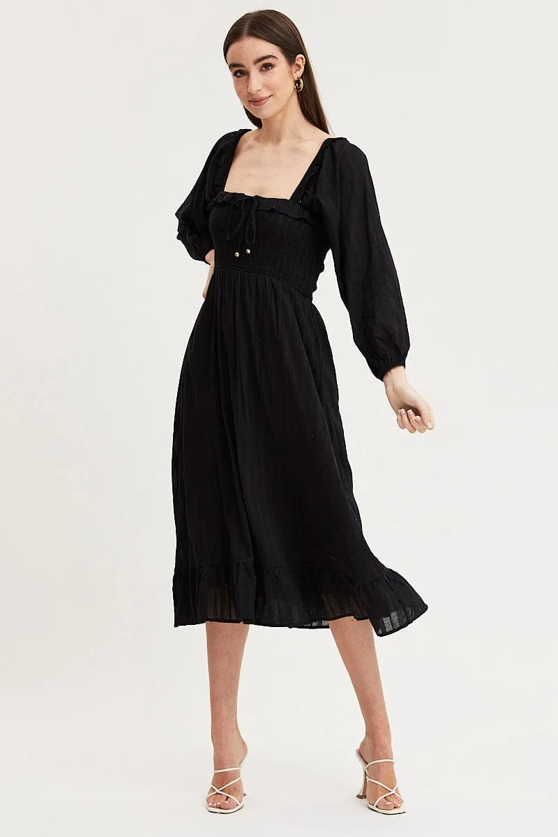 Black Midi Dress Long Sleeve Evening Beach Path