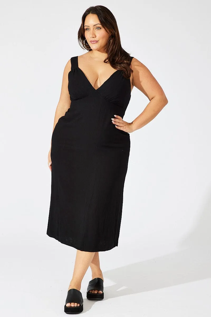 Black Slip Dress Sleeveless Linen Blend Starlight Sky Sequin Glow
