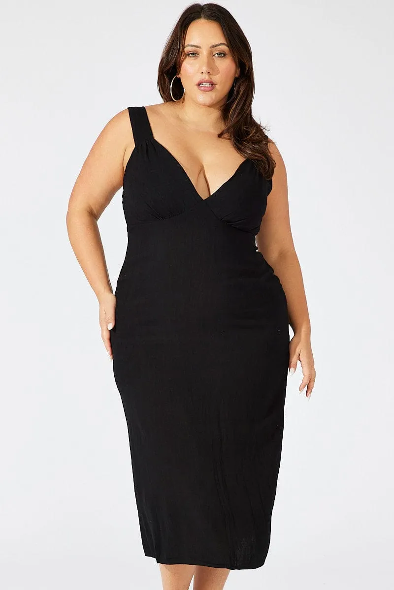 This dress provides a flattering look for any body type thanks to its classic design Black Slip Dress Sleeveless Linen Blend