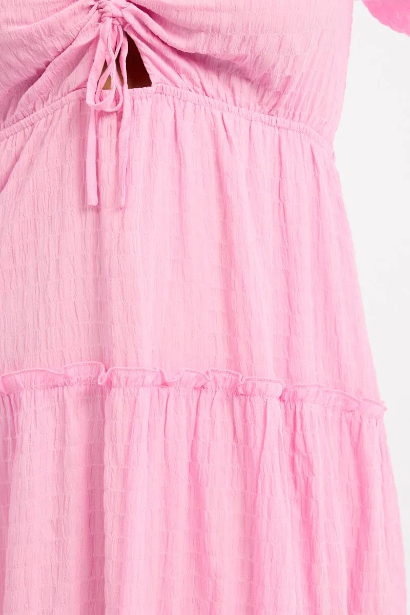 Red Glow Heroine Mood Pink Maxi Dress Short Sleeve Tiered