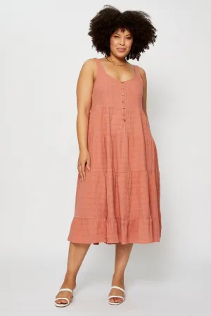 Pink Midi Dress Square Neck Sleeveless Button Street Glow