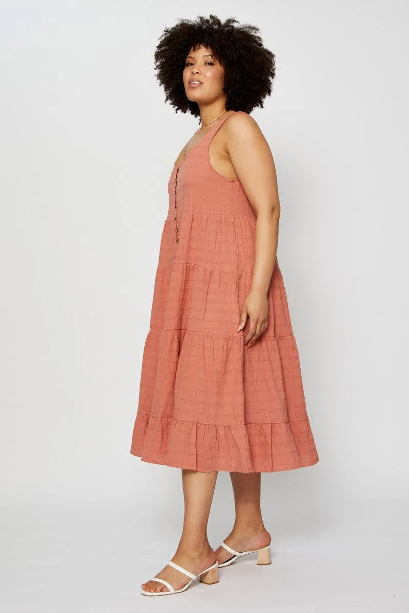 Abstract art The elegant cut of this dress ensures you look chic and feel comfortable throughout the day Pink Midi Dress Square Neck Sleeveless Button