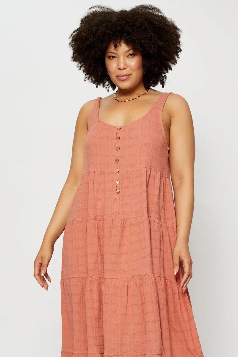 Pink Midi Dress Square Neck Sleeveless Button Beautiful floor-skimming dress Garden Lane