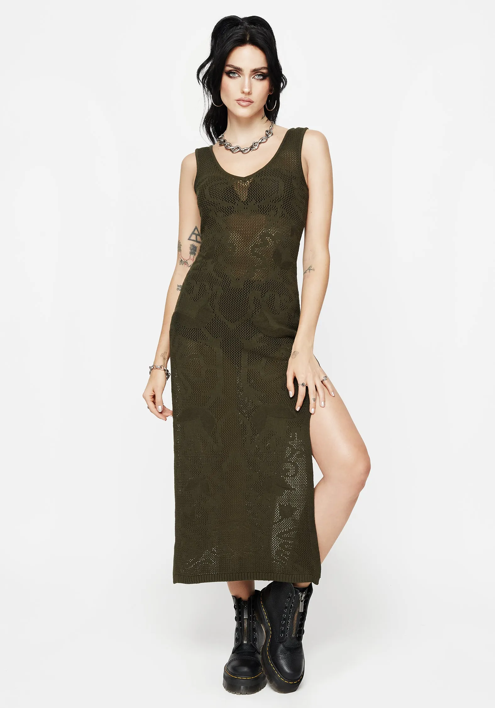 Garden View Tulip Jacquard Knit Cami Maxi Dress