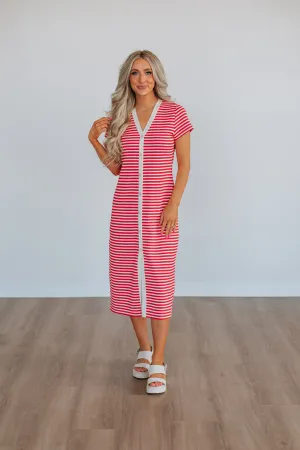 Day To Night Look Charming Fit Paylor Striped Dress - Cherry