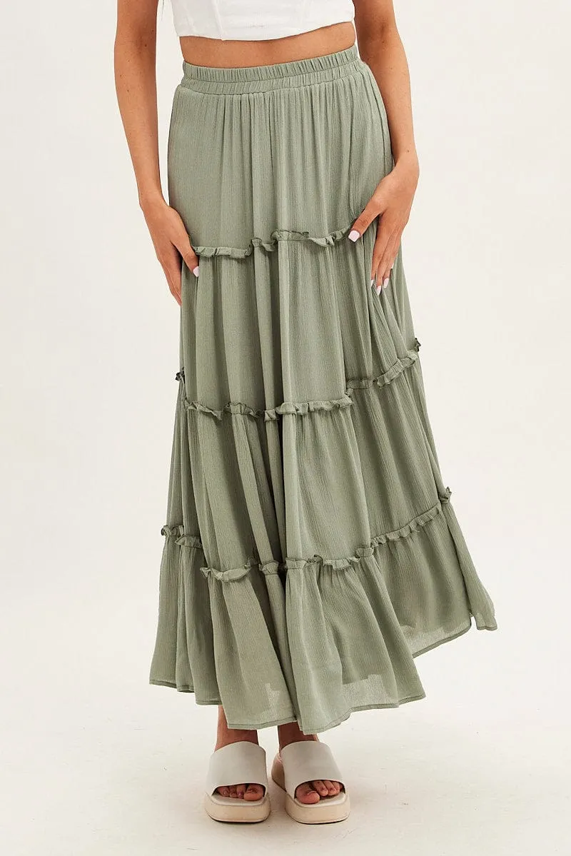 Modern Combo Easy Motion Green Maxi Skirt High Rise Tiered