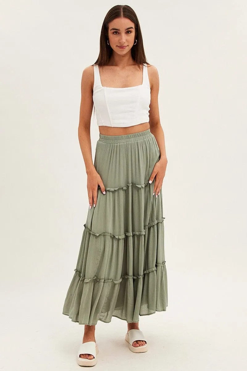 Summer Outfit Streetwear Look Green Maxi Skirt High Rise Tiered