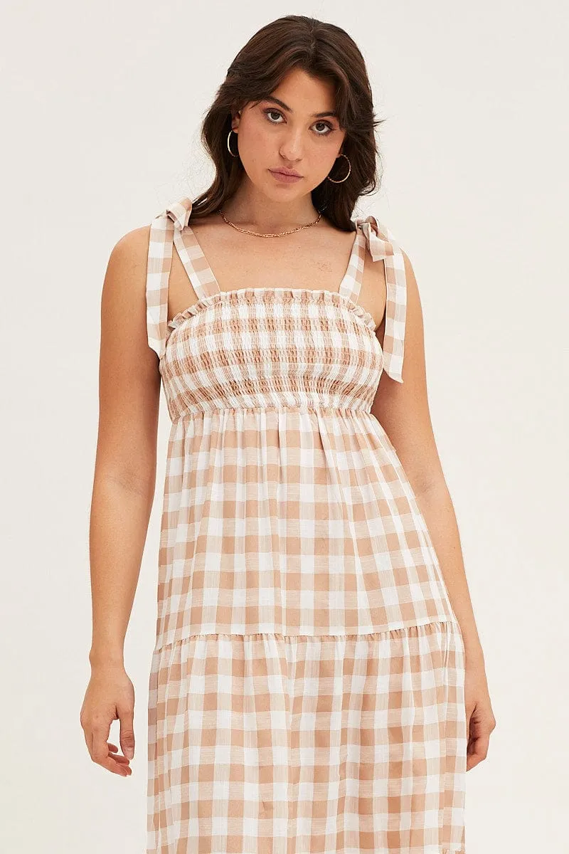 Check Tied Shoulder Midi Dress Star Light Body Confident