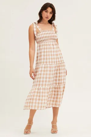 Stylish dress for garden party Perfect Fit Check Tied Shoulder Midi Dress