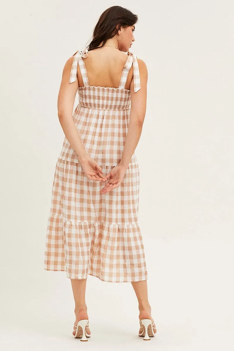 Check Tied Shoulder Midi Dress Soft and breathable dress Everyday Comfort