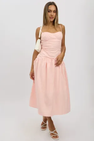 Form Hugging Pink Midi Dress Drop Waist