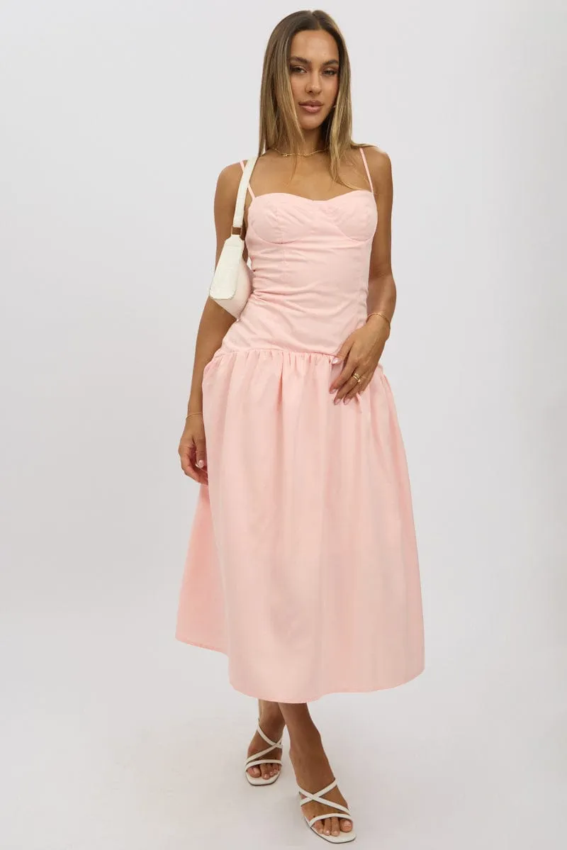 Form Hugging Pink Midi Dress Drop Waist