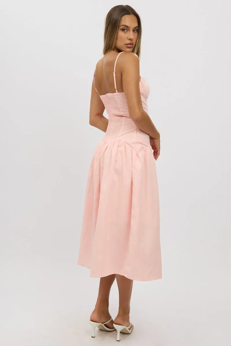 Crystal Light Pink Midi Dress Drop Waist