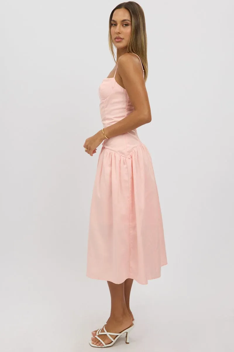 Chic Outfit Pink Midi Dress Drop Waist