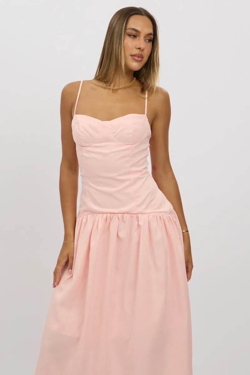 City Sleek Body Confident Pink Midi Dress Drop Waist