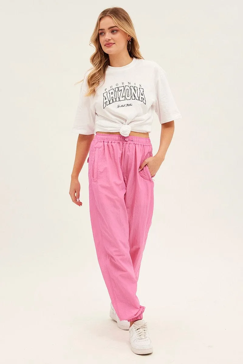 Pink Parachute Cargo Pants Mid Rise Modern Relaxed