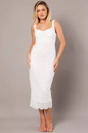All Day Elegance Chic and Simple White Midi Dress Sleeveless Lace