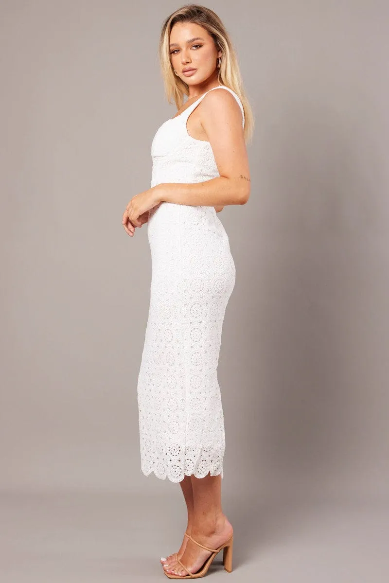 White Midi Dress Sleeveless Lace Gala Ready Sunset Glow