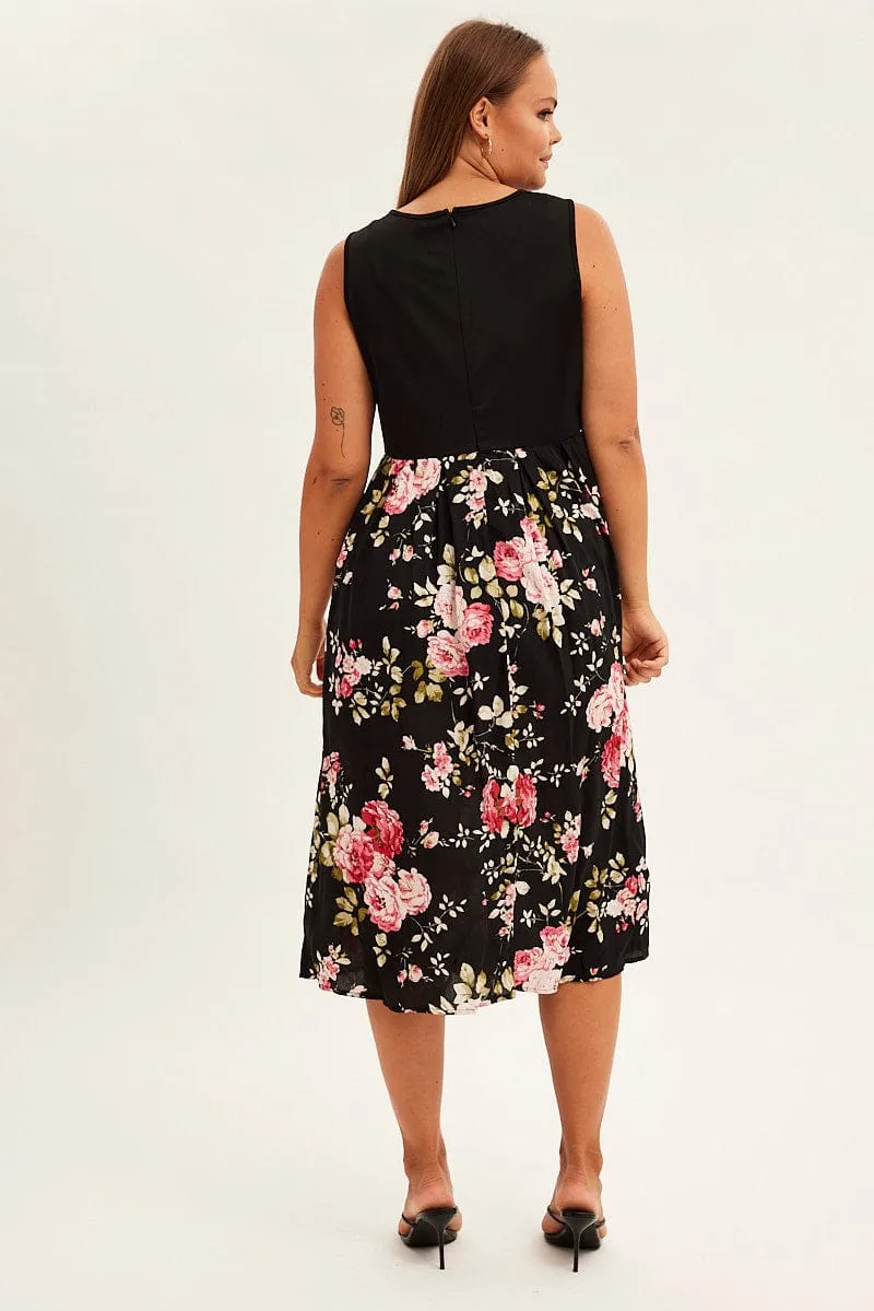 holiday vibe Inner peace Print Cream Print Sleeveless Plain Bodice Long Dress