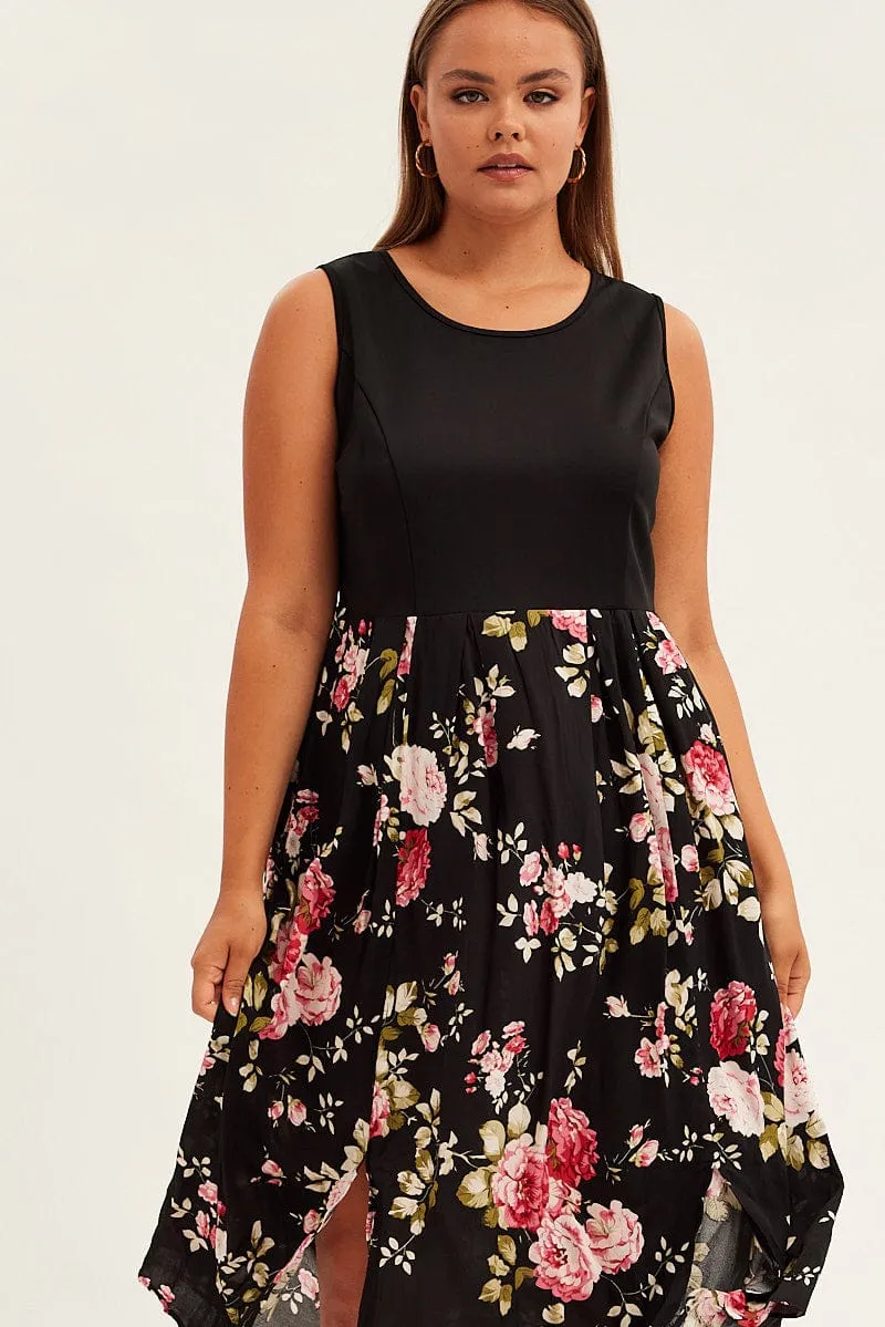 Print Cream Print Sleeveless Plain Bodice Long Dress Whether dressing for work or a weekend gathering this dress is always an appropriate choice