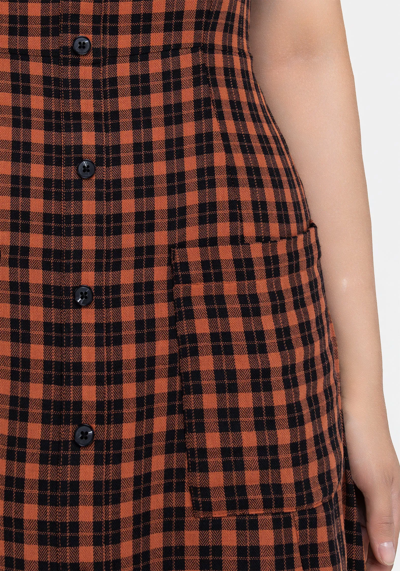 This dress features a classic design that works well for both day and night wear Terra Check Button Up Midaxi Dress - Orange
