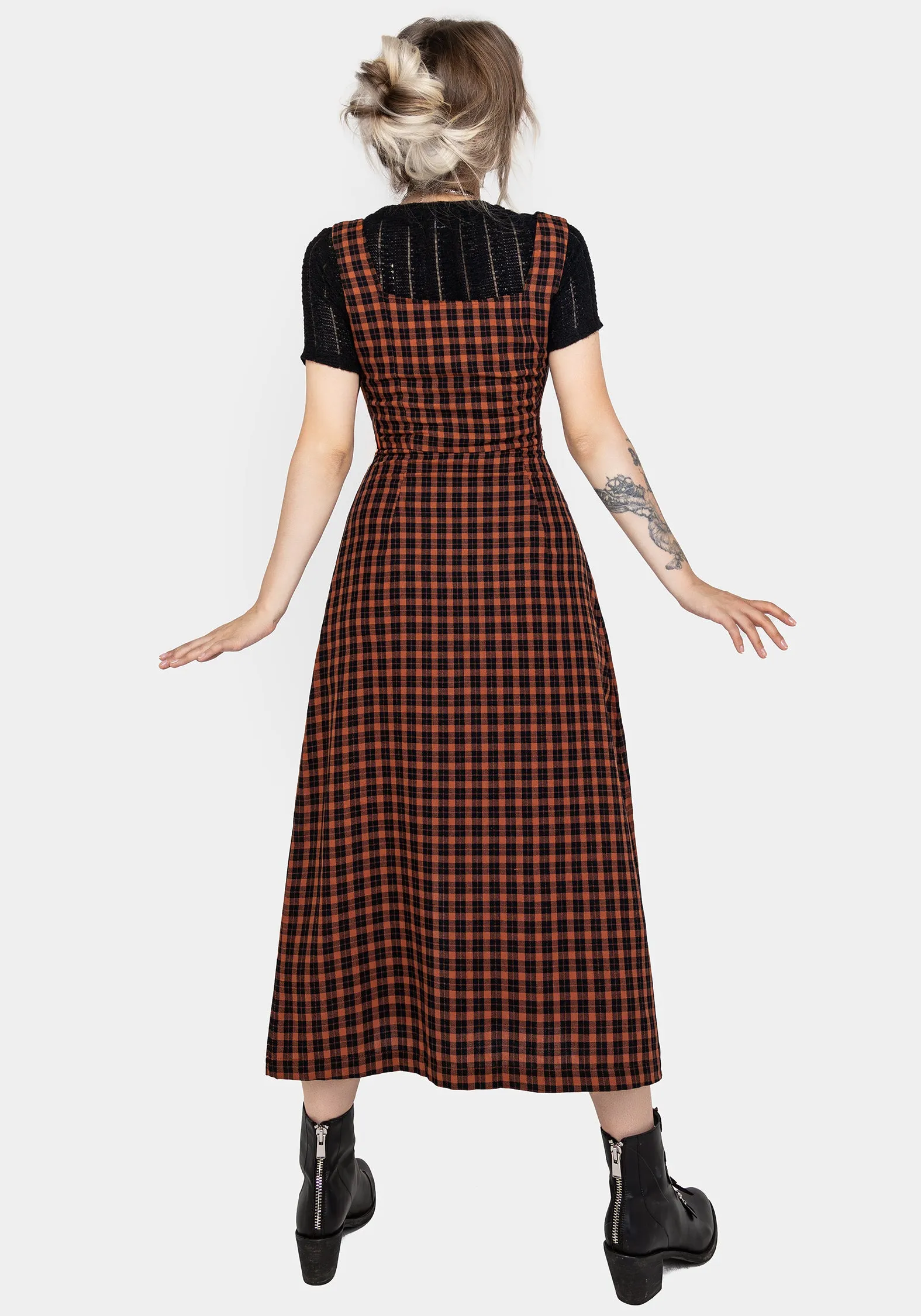 Terra Check Button Up Midaxi Dress - Orange Dream Flow