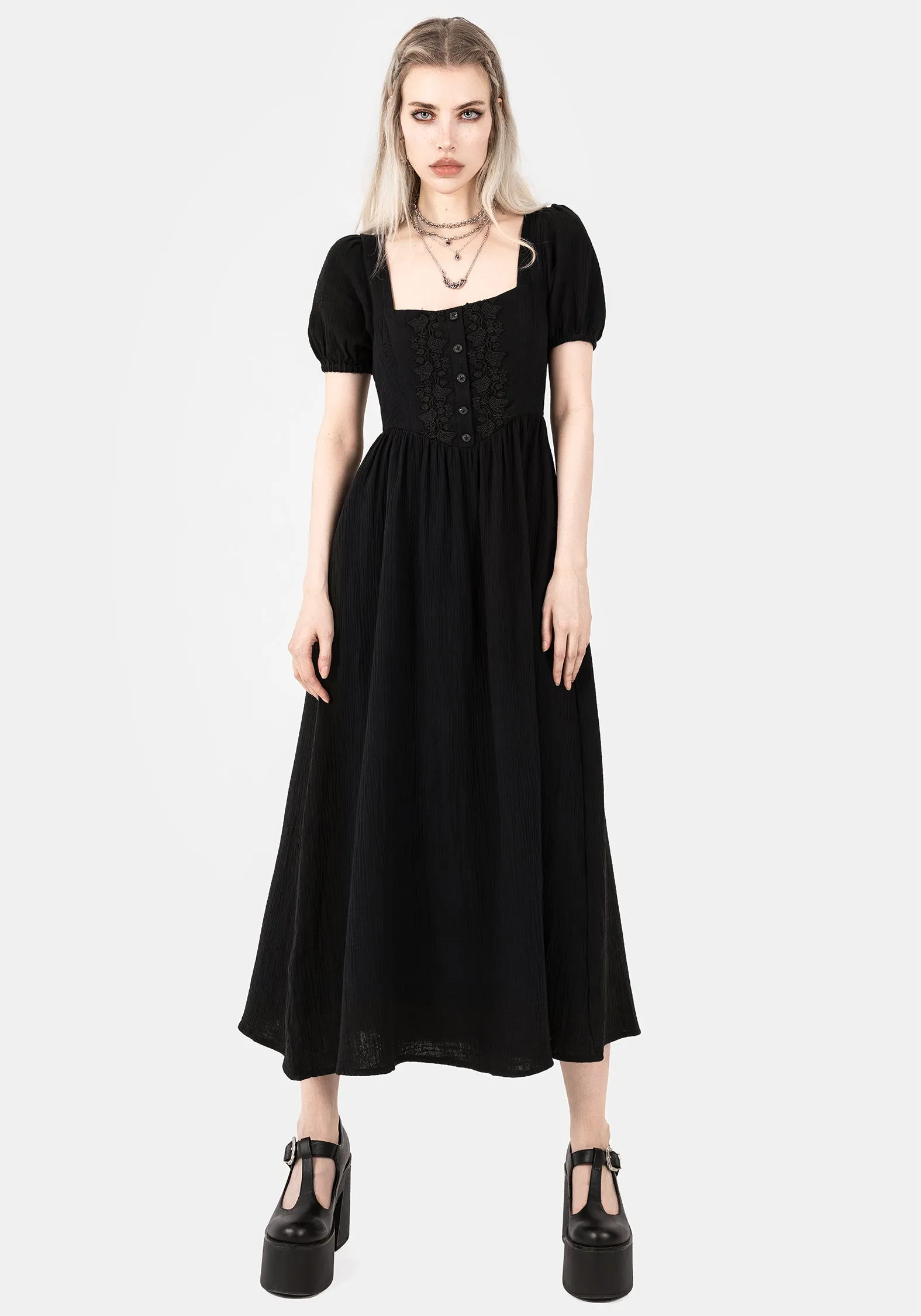 wrap waist Winter Soft Alder Cotton Detail Midaxi Dress