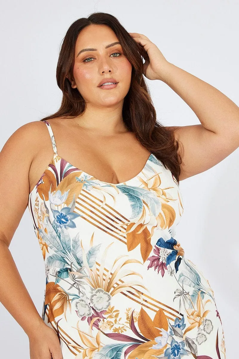 The flattering cut of this dress creates a polished appearance without being overly fussy Sophisticated summer attire Multi Floral Bias Maxi Conversation Print Dress