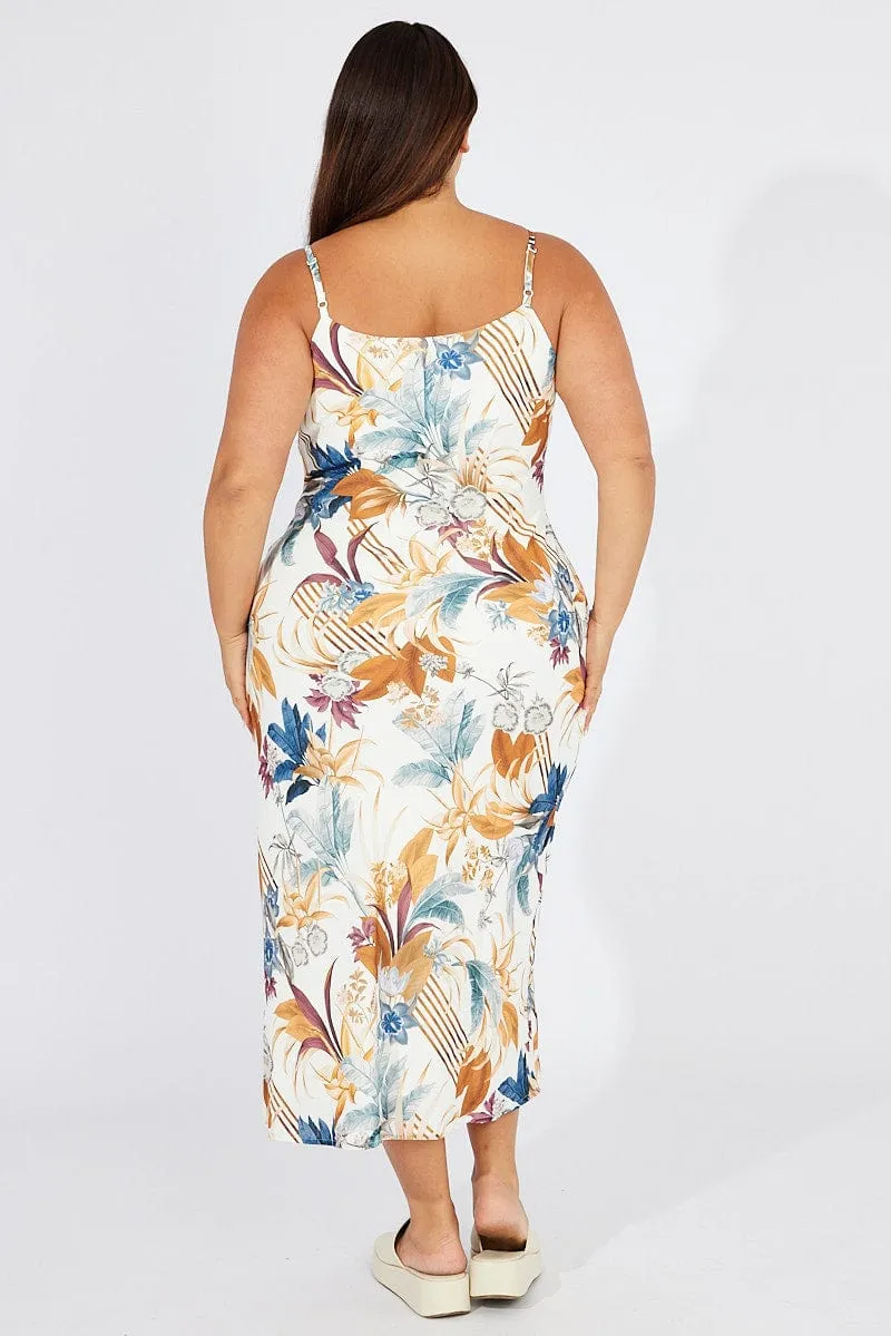 Multi Floral Bias Maxi Conversation Print Dress Boho Spirit
