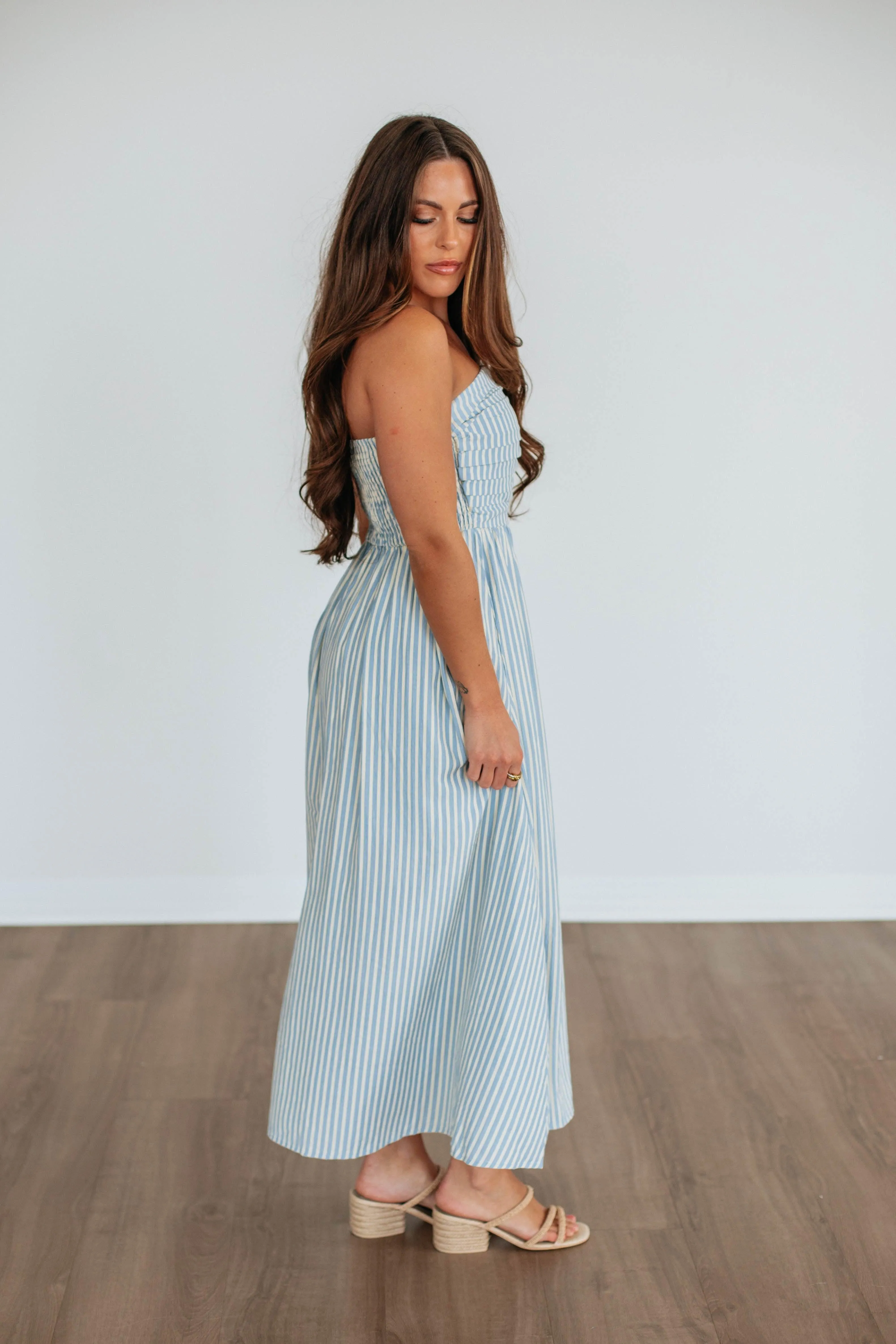 Ice Bloom Tia Striped Dress - Powder Blue