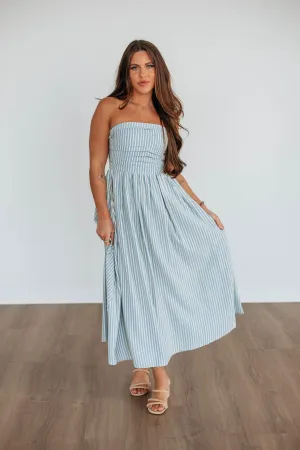 Harvest Glow Muslin Soft Tia Striped Dress - Powder Blue