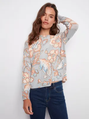 Printed Crew Neck Sweater - Baroque Layering Essential Simple Comfort