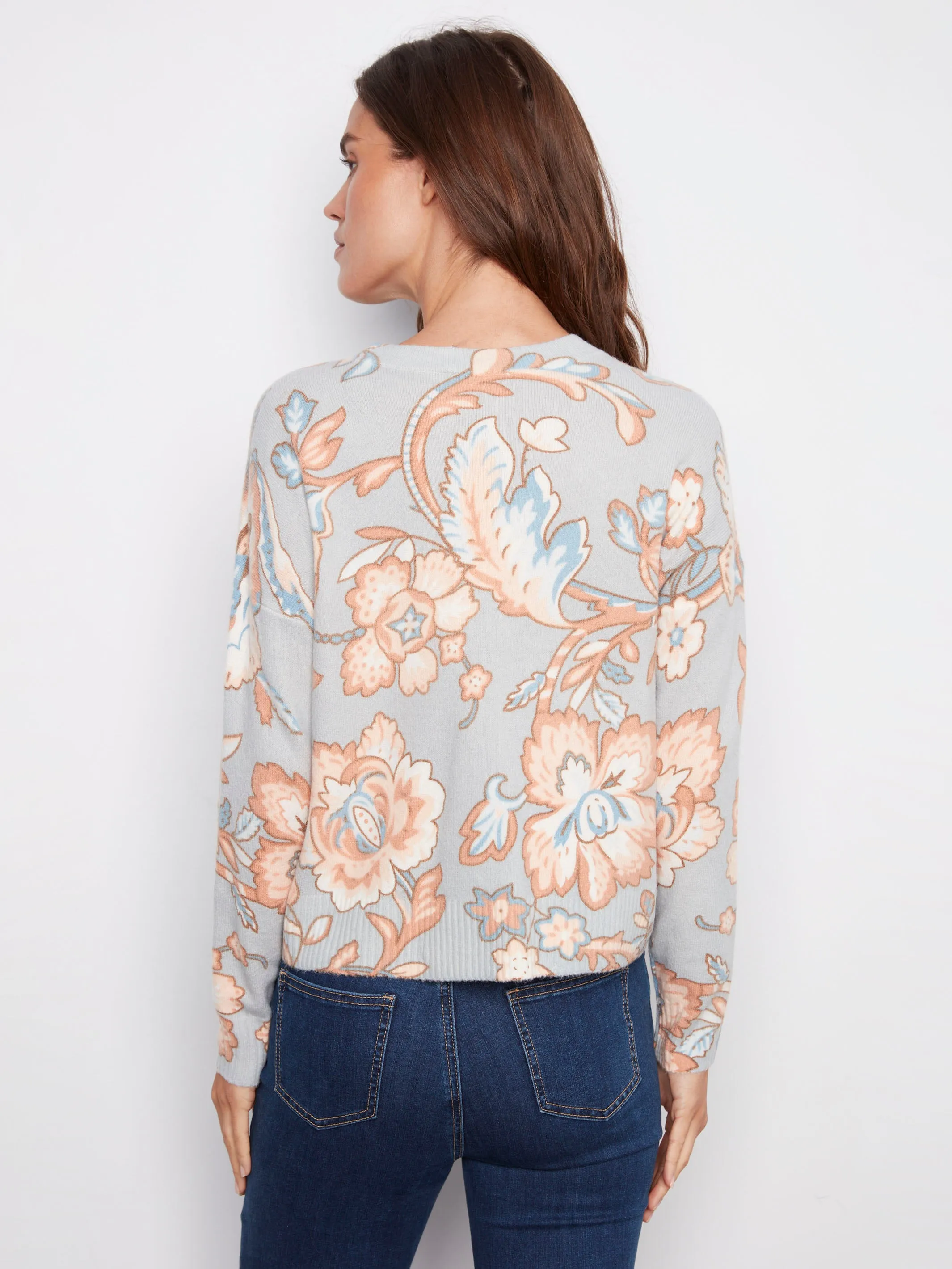 Printed Crew Neck Sweater - Baroque Flexible Collar Opening