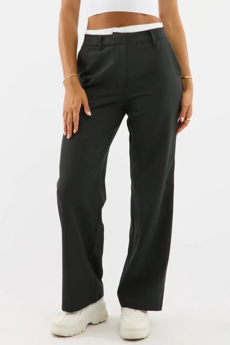 Black Tailored Pants Boxer Wide Leg DurableReinforcedMaterial
