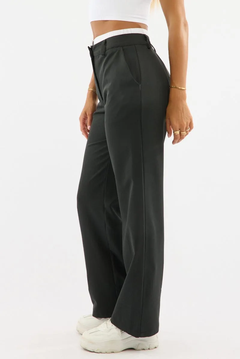 Black Tailored Pants Boxer Wide Leg Travel Friendly