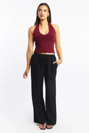Flattering Design Multi Panel Construction Black Wide Leg Pants Elasticated Waist