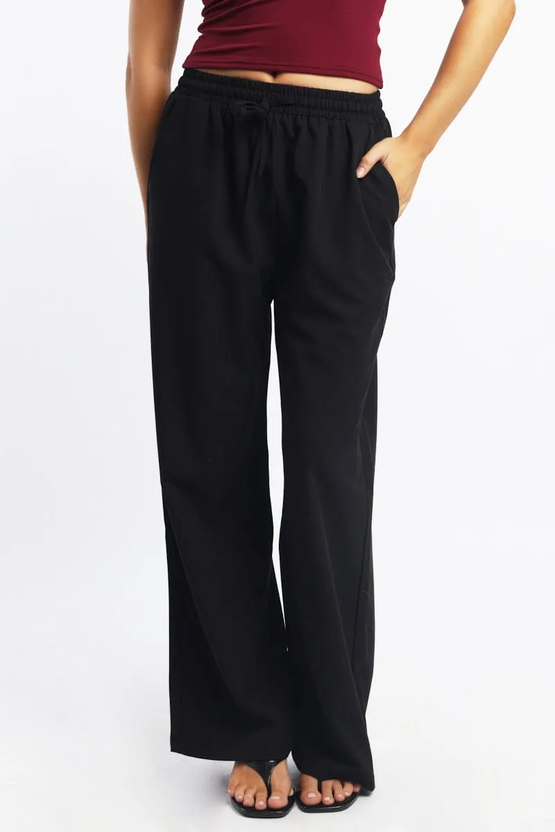 Reflective details TaglessComfort Black Wide Leg Pants Elasticated Waist
