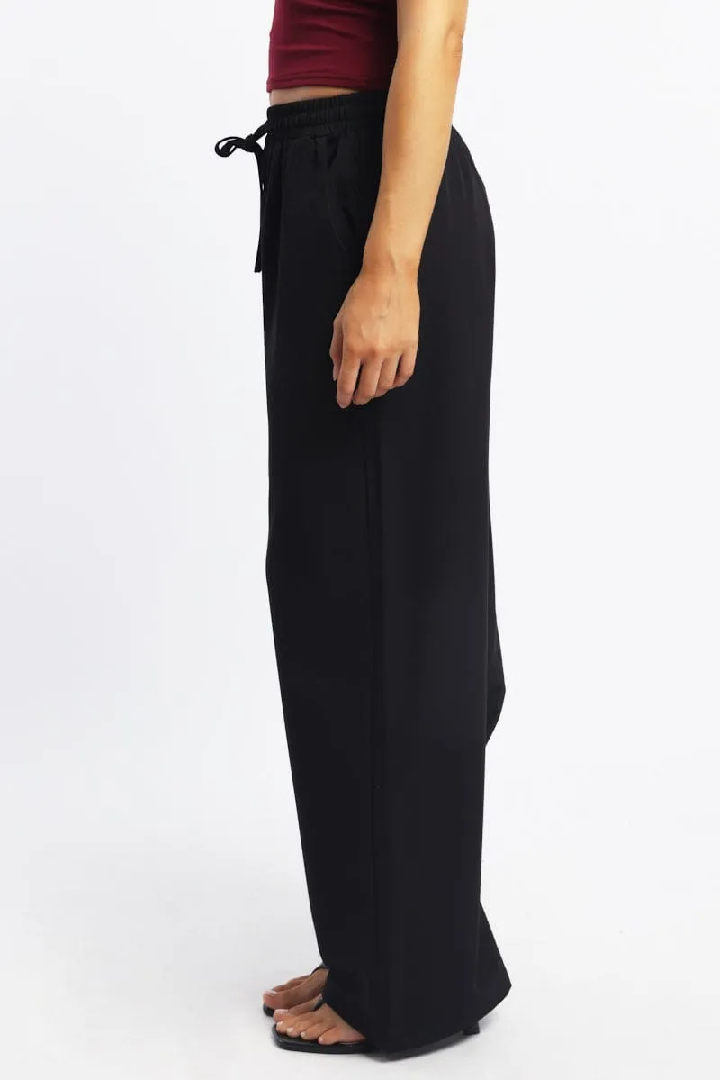 Abrasion resistant Black Wide Leg Pants Elasticated Waist
