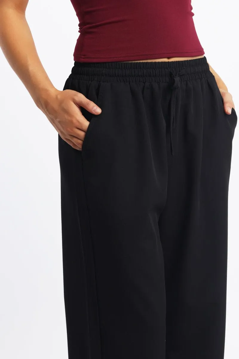 Black Wide Leg Pants Elasticated Waist Active Performance