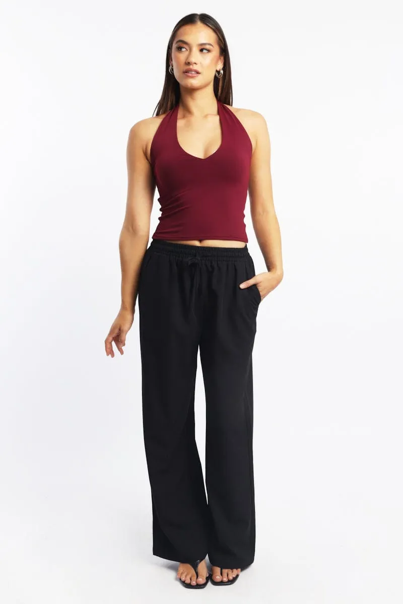 Flattering Design Multi Panel Construction Black Wide Leg Pants Elasticated Waist