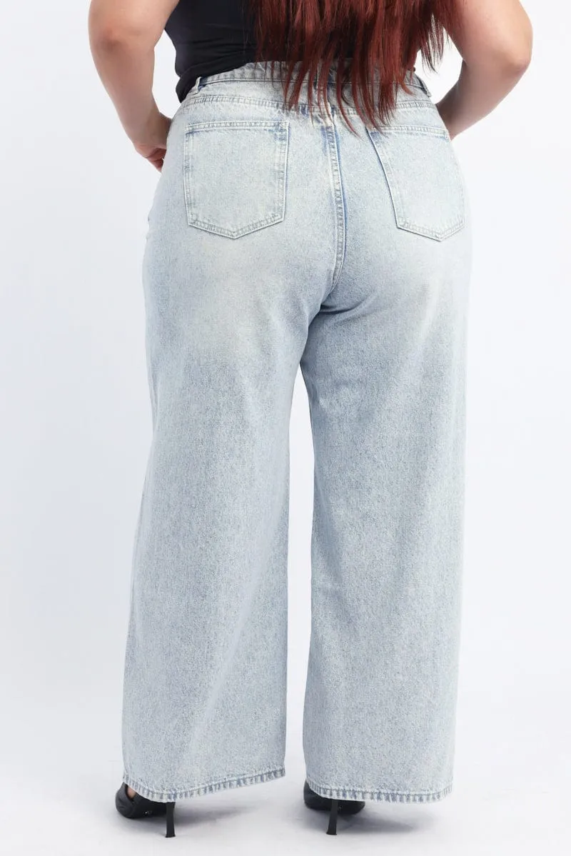 Denim Wide Leg Jeans Laser Cut Edges