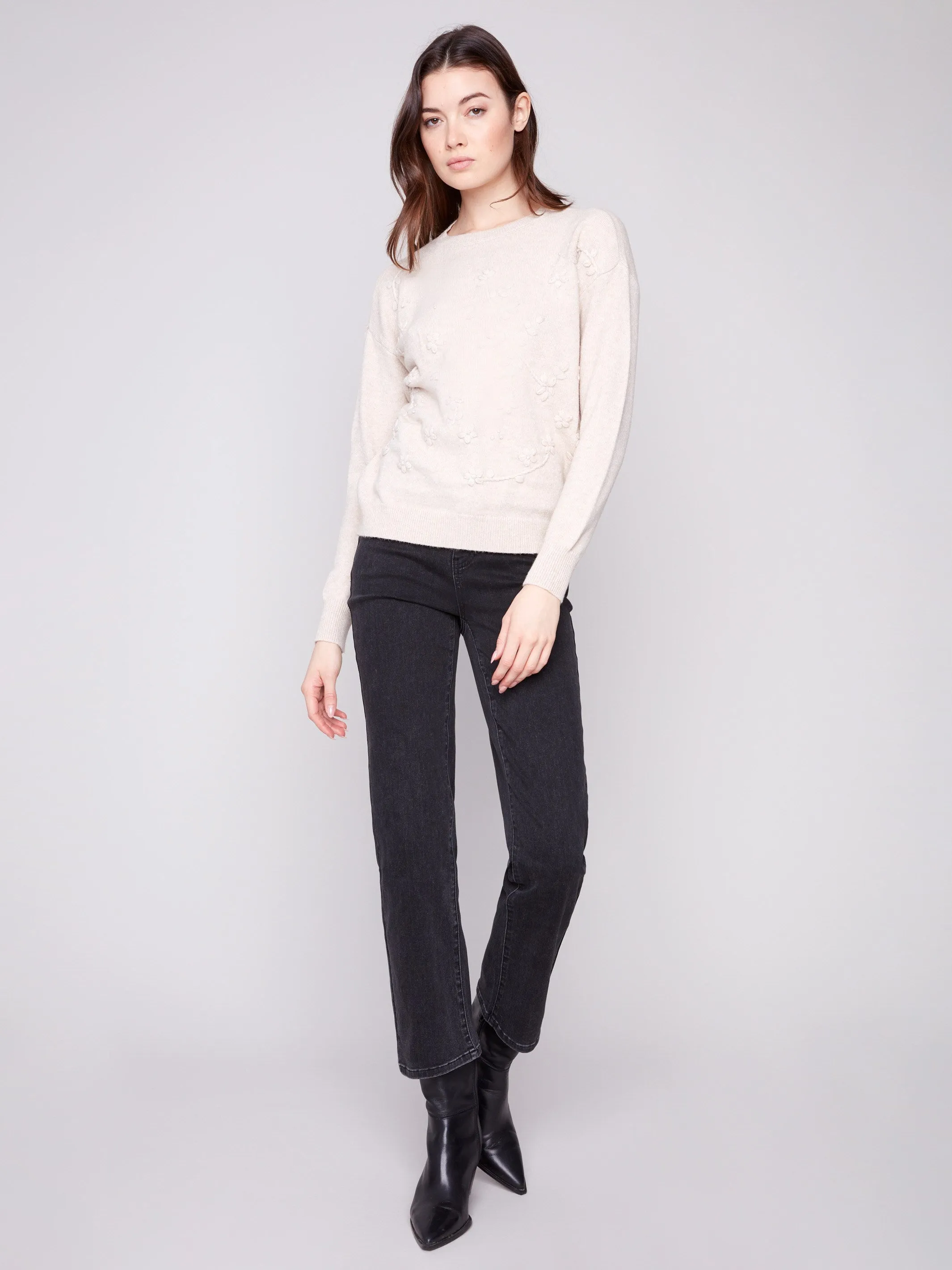 Dynamic Ventilation Panels Crew Neck Sweater with Tonal Embroidery - Heather Oat