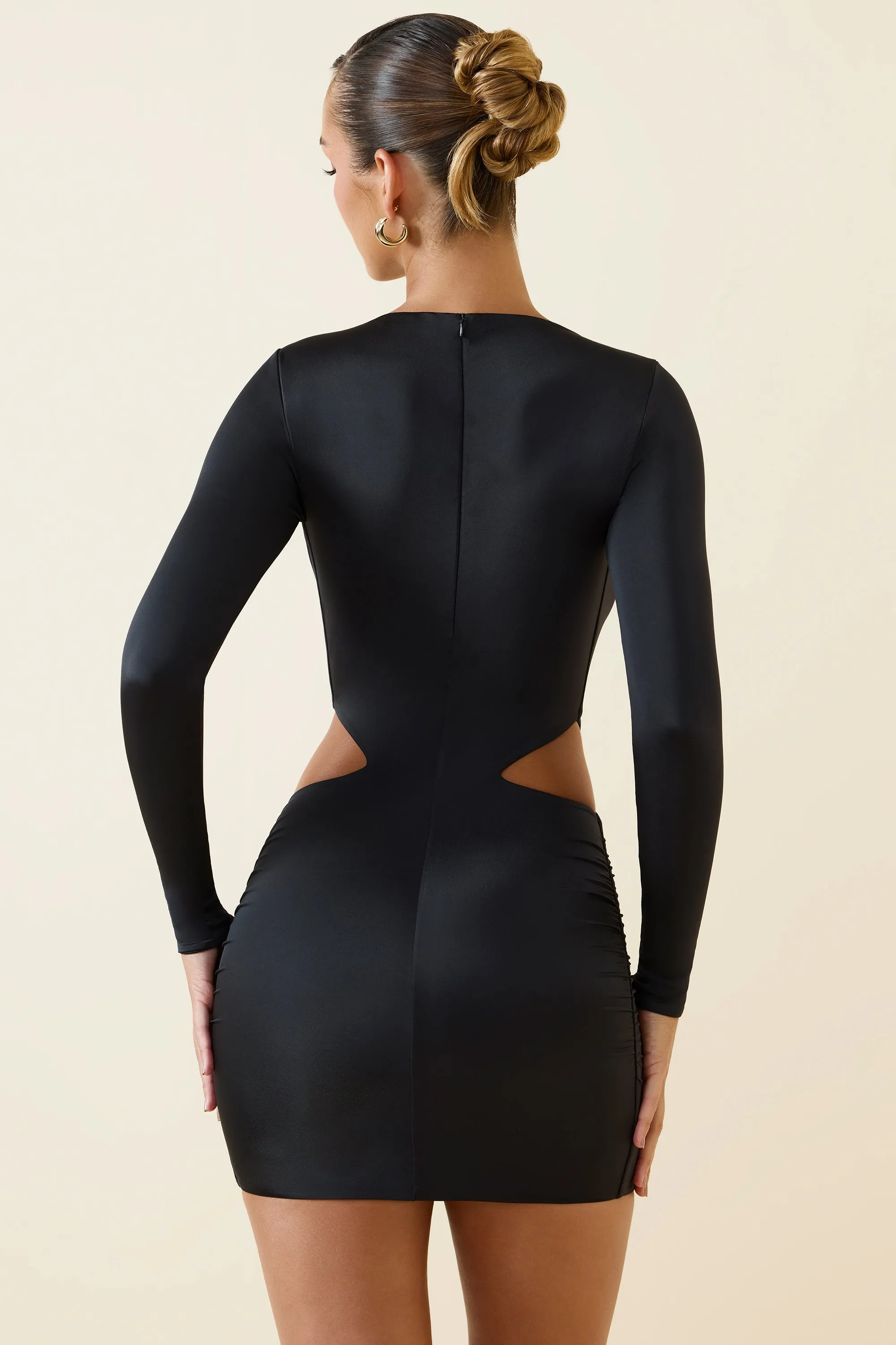 Ruched Cut-Out Mini Dress in Black Easy-to-wear mini gown Trend Light