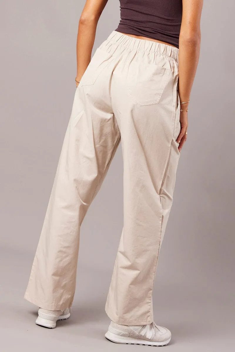Beige Wide Leg Pants Pleated Front Chilly Layering AbrasionResistantFabric