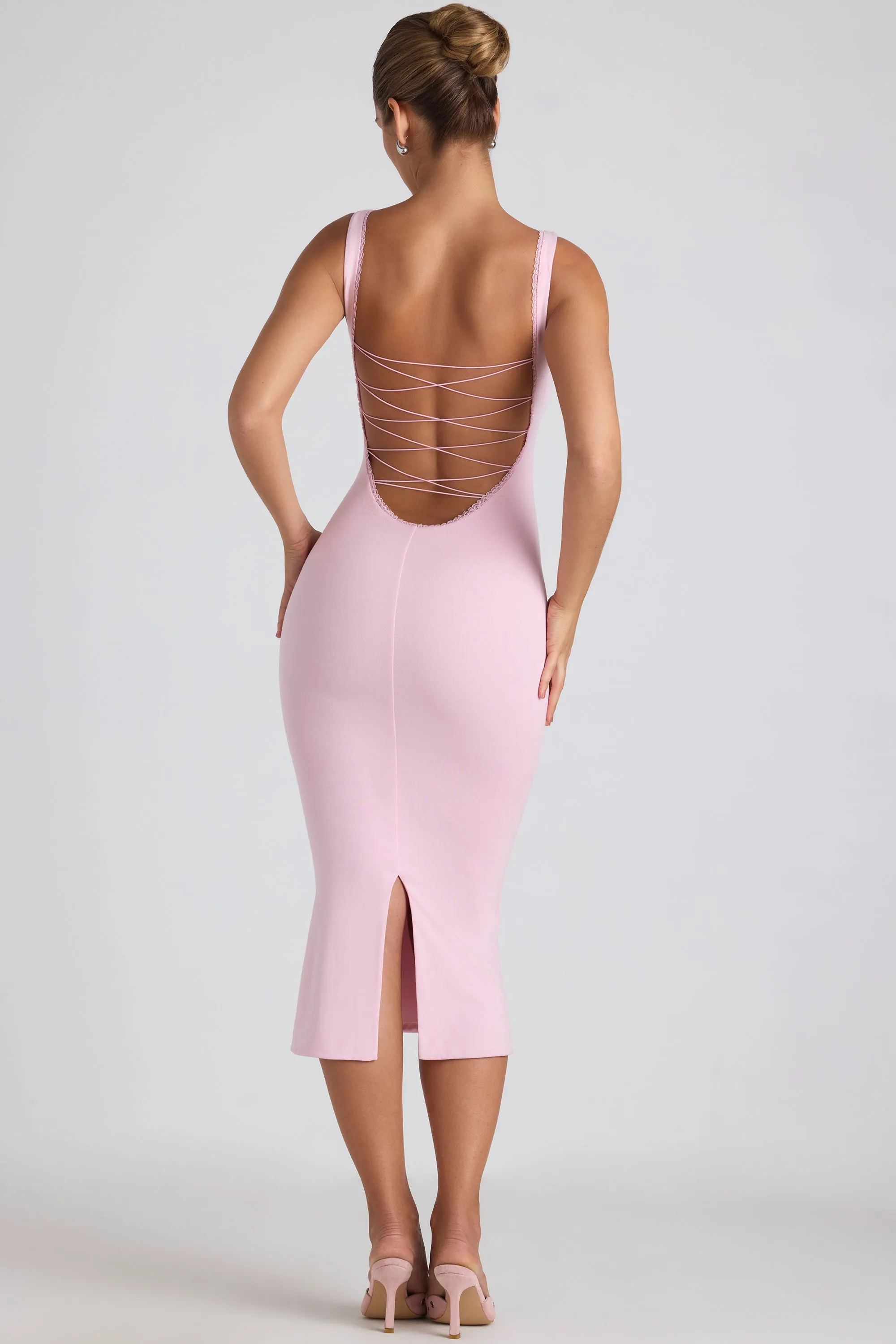 SeamFreeEngineering Trendy Look Modal Lace-Trim Midaxi Dress in Soft Pink