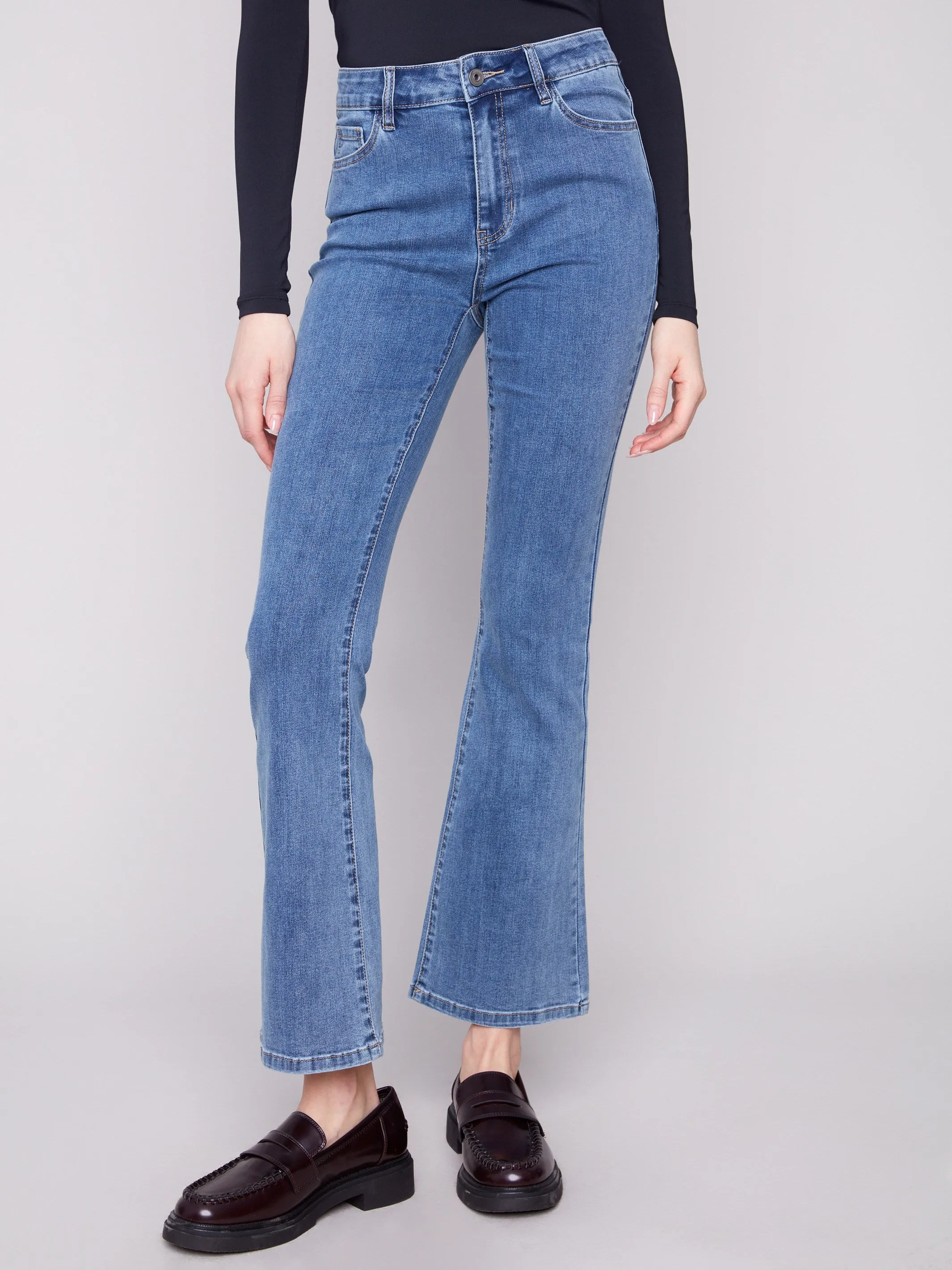 Bootcut Jeans - Medium Blue Heavy Duty Zipper Mechanism Soft Texture